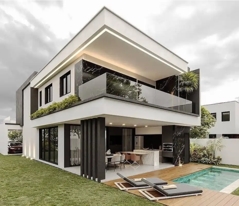 Vivienda contemporánea con barandilla cristal templado planta primera