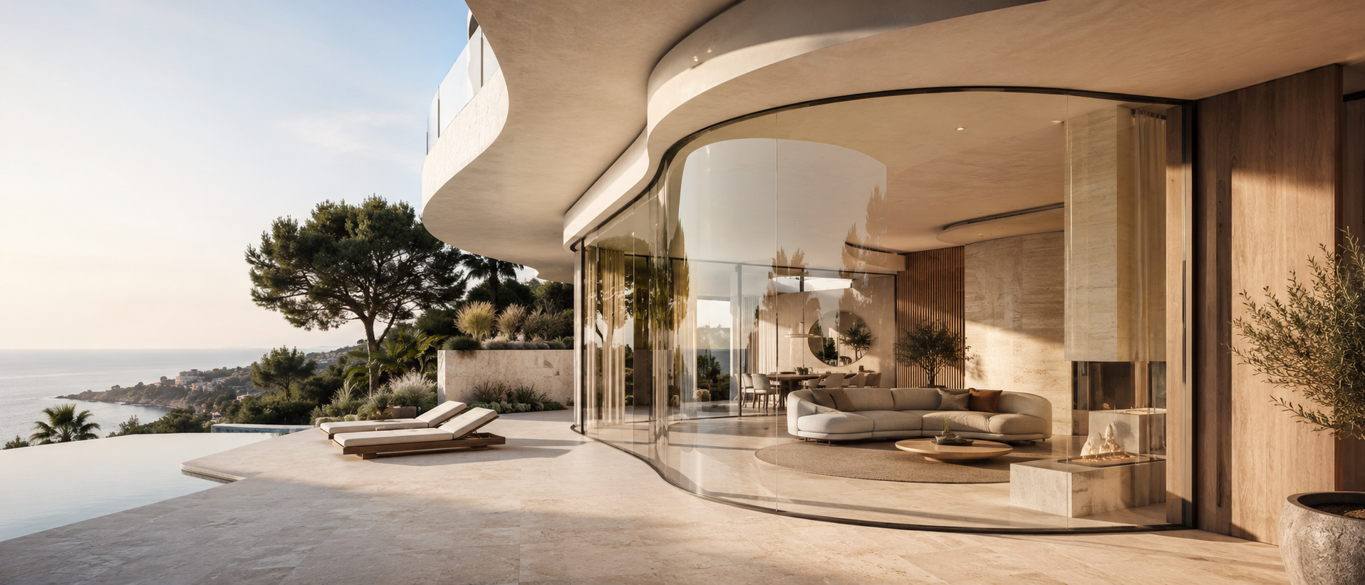 Pieza de cristal curvado fabricada a medida